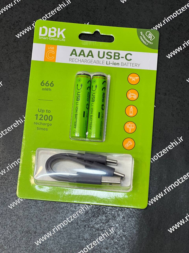 باتری نیم قلمی AAA 1.5 شارژی با درگاه تایپ سی USB_Type C - DBK